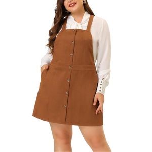Agnes Orinda Women's Plus Size Corduroy Suspender Elastic Back A-Line Mini Skirt